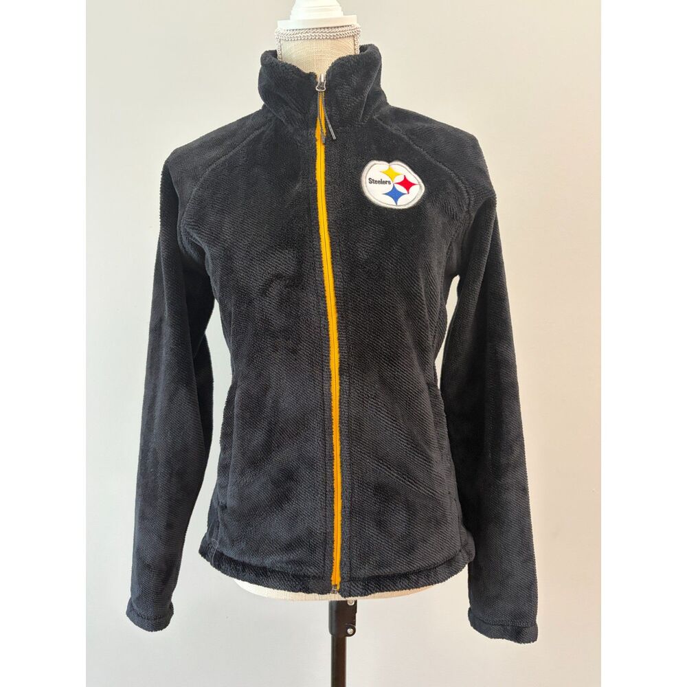 Pittsburgh Steelers Womens Sz S Fuzzy Fleece Full Zip Jacket Black Football Core